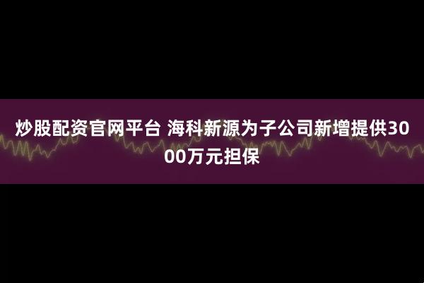 炒股配资官网平台 海科新源为子公司新增提供3000万元担保